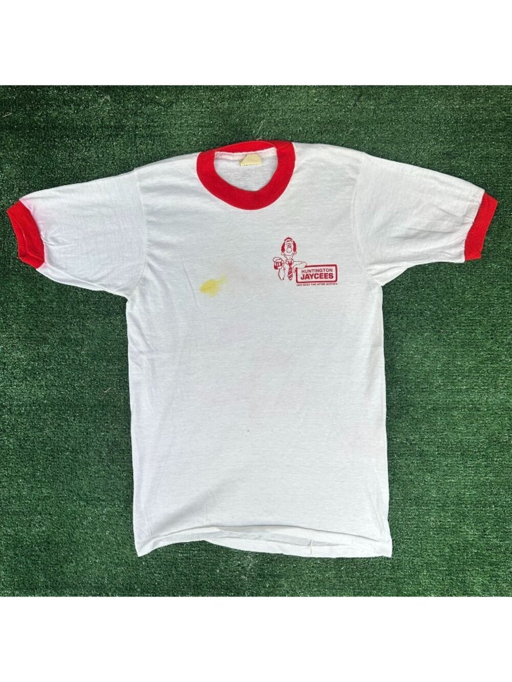 Vintage 80s Huntington Jaycees Ringer T-Shirt White S Single Stitch Paper Thin